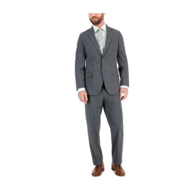 Nautica Men's Modern-Fit Bi-Stretch Suit, Blackgrey Grid, 38R - Picture 1 of 2